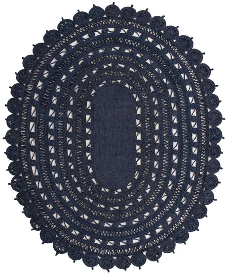 Navy Blue 8' x 10' Braided Jute Oval Rug