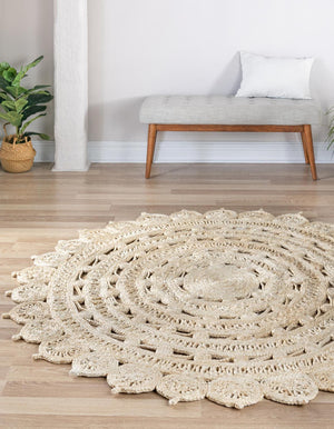 Ivory 8' x 8' Braided Jute Round Rug