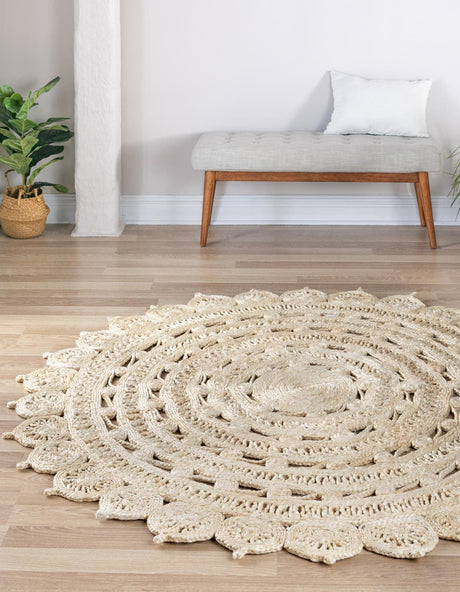 Ivory 8' x 8' Braided Jute Round Rug