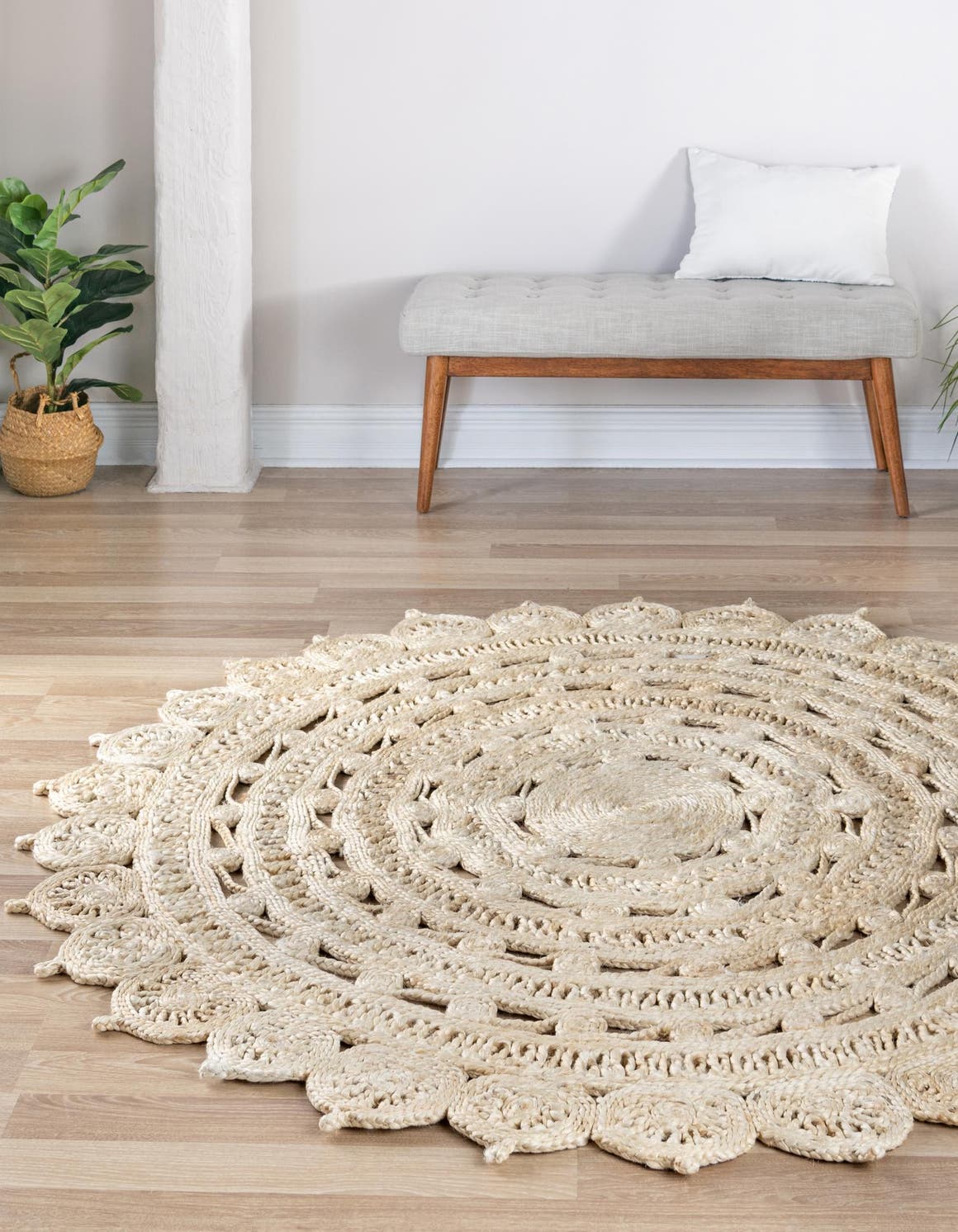 Ivory 5' 1 x 5' 1 Braided Jute Round Area Rug 100% Jute Hand Braided Natural Eco-Friendly Boho Style Carpet for Living Rooms Dining Office Space Dorms for Sale at Rug Engine