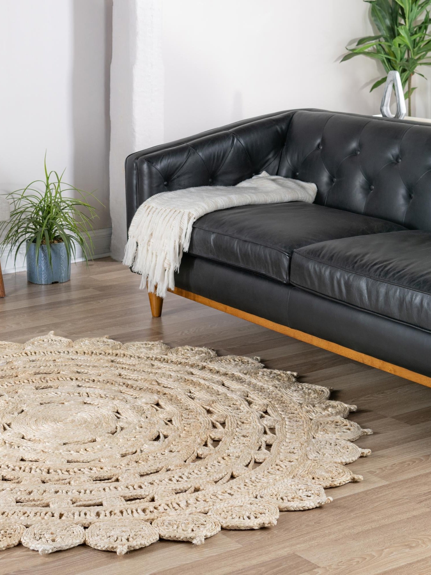 Ivory 5' 1 x 5' 1 Braided Jute Round Area Rug 100% Jute Hand Braided Natural Eco-Friendly Boho Style Carpet for Living Rooms Dining Office Space Dorms for Sale at Rug Engine