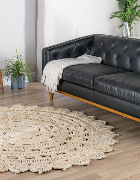 Ivory 4' 1 x 4' 1 Braided Jute Round Area Rug 100% Jute Hand Braided Natural Eco-Friendly Boho Style Carpet for Living Rooms Dining Office Space Dorms for Sale at Rug Engine