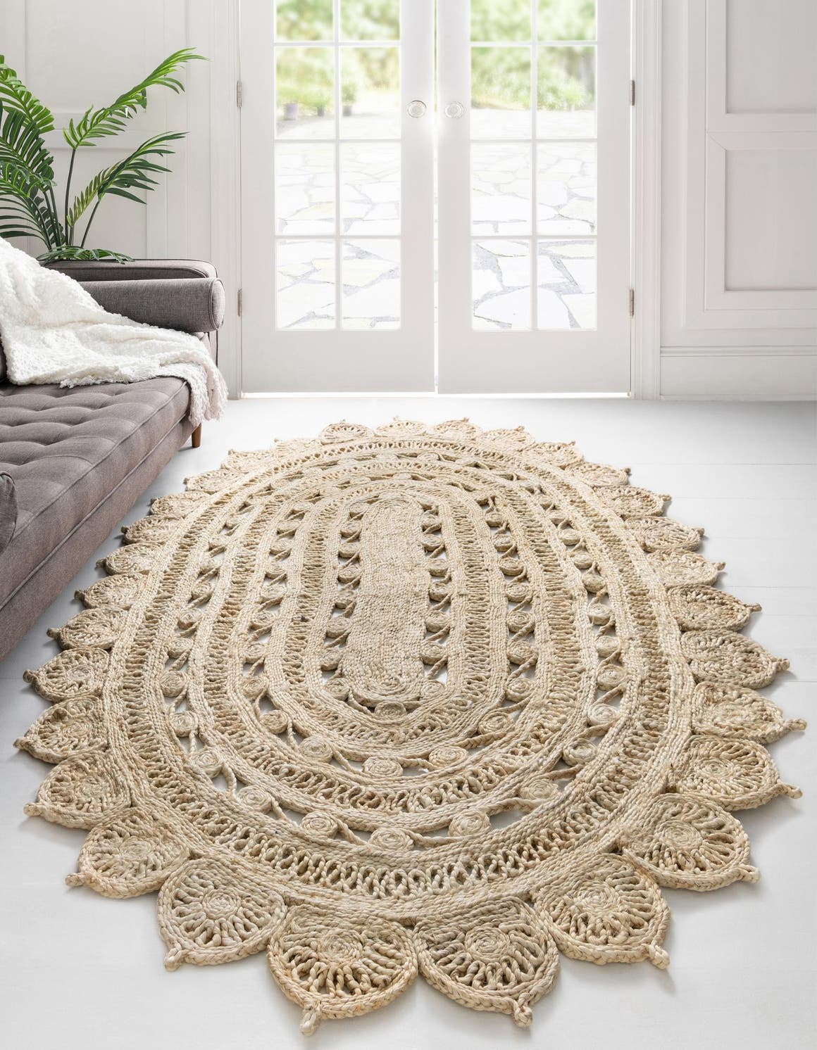 Ivory 7' 10 x 10' Braided Jute Oval Area Rug 100% Jute Hand Braided Natural Eco-Friendly Boho Style Carpet for Living Rooms Dining Office Space Dorms for Sale at Rug Engine