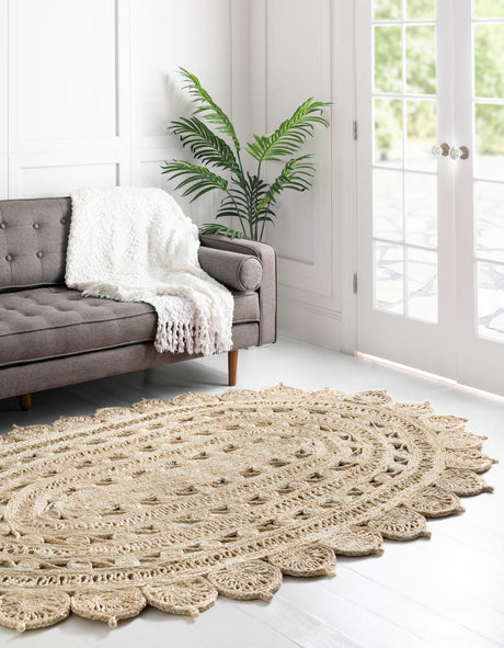 Ivory 7' 10 x 10' Braided Jute Oval Area Rug 100% Jute Hand Braided Natural Eco-Friendly Boho Style Carpet for Living Rooms Dining Office Space Dorms for Sale at Rug Engine