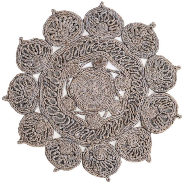 Gray 2' x 2' Braided Jute Round Rug