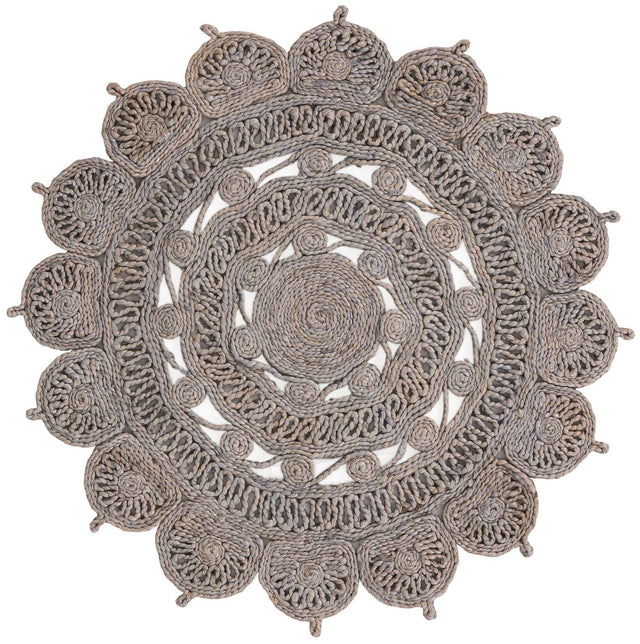 Gray 3' 1 x 3' 1 Braided Jute Round Rug