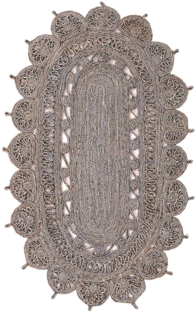Gray 3' 1 x 5' 1 Braided Jute Oval Rug