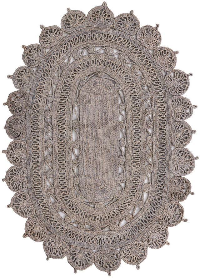 Gray 4' 1 x 6' 1 Braided Jute Oval Rug