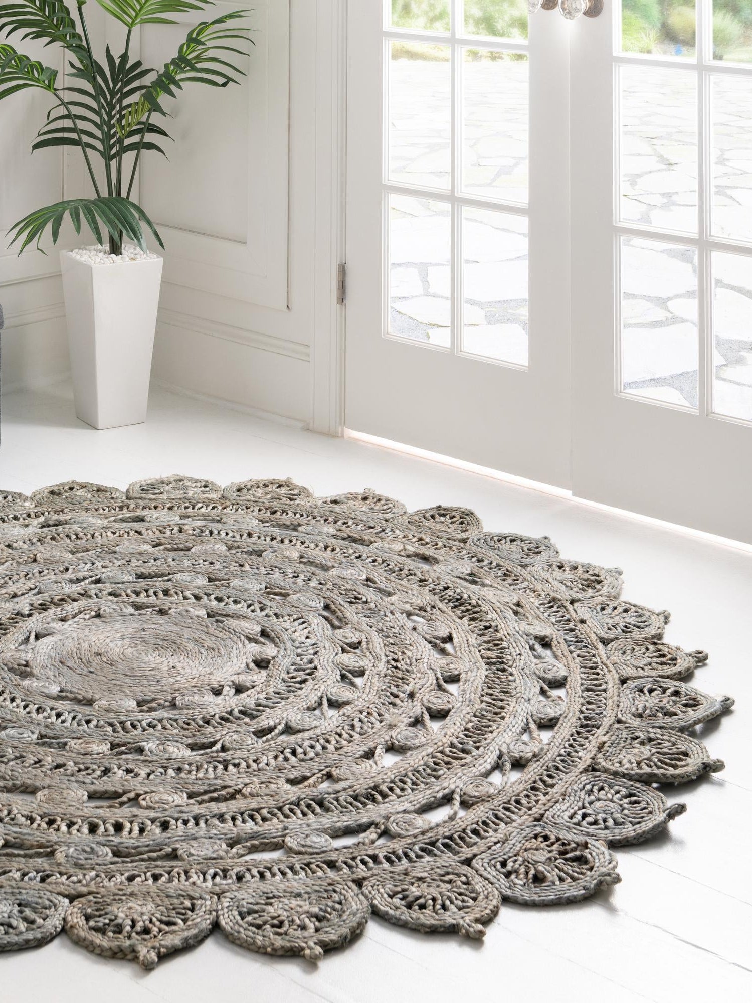Gray 5' 1 x 5' 1 Braided Jute Round Area Rug 100% Jute Hand Braided Natural Eco-Friendly Boho Style Carpet for Living Rooms Dining Office Space Dorms for Sale at Rug Engine