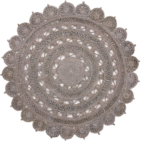 Gray 5' 1 x 5' 1 Braided Jute Round Rug