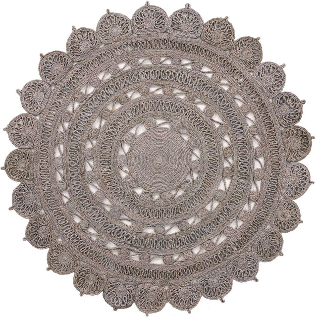 Gray 5' 1 x 5' 1 Braided Jute Round Rug