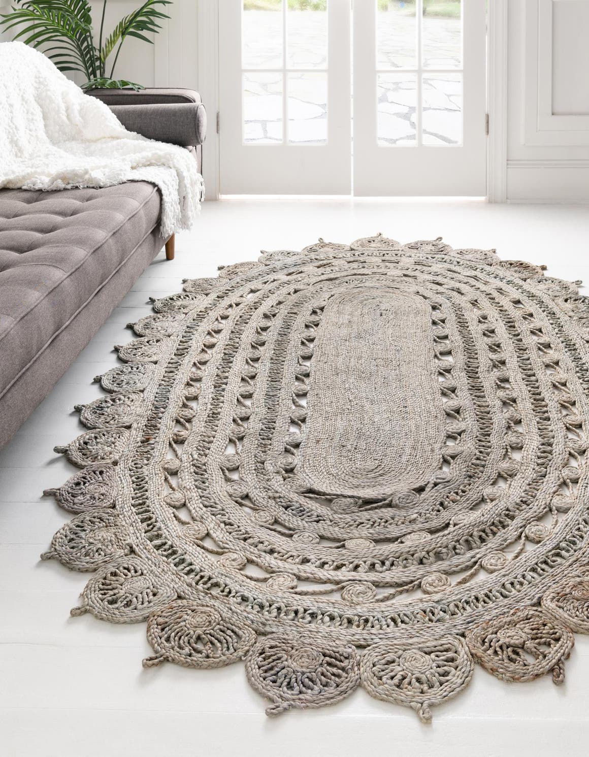 Gray 5' 1 x 8' Braided Jute Oval Area Rug 100% Jute Hand Braided Natural Eco-Friendly Boho Style Carpet for Living Rooms Dining Office Space Dorms for Sale at Rug Engine