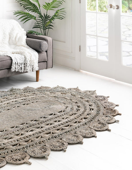 Gray 7' 10 x 10' Braided Jute Oval Area Rug 100% Jute Hand Braided Natural Eco-Friendly Boho Style Carpet for Living Rooms Dining Office Space Dorms for Sale at Rug Engine