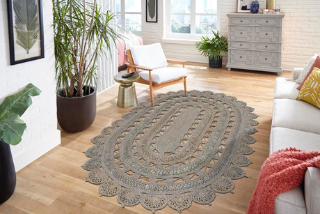 Gray 3' 1 x 5' 1 Braided Jute Oval Area Rug 100% Jute Hand Braided Natural Eco-Friendly Boho Style Carpet for Living Rooms Dining Office Space Dorms for Sale at Rug Engine