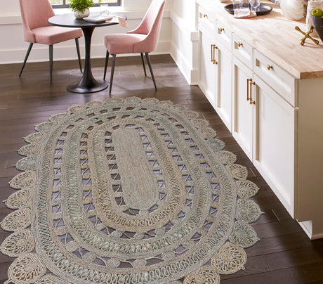 Gray 7' 10 x 10' Braided Jute Oval Area Rug 100% Jute Hand Braided Natural Eco-Friendly Boho Style Carpet for Living Rooms Dining Office Space Dorms for Sale at Rug Engine