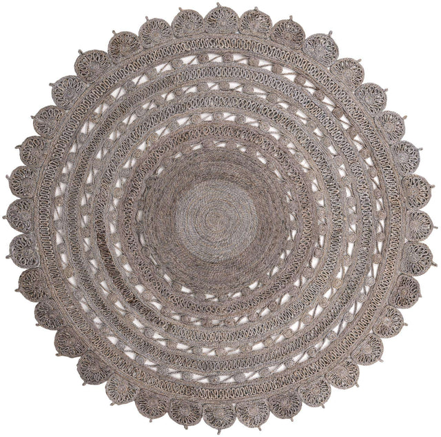 Gray 8' x 8' Braided Jute Round Rug