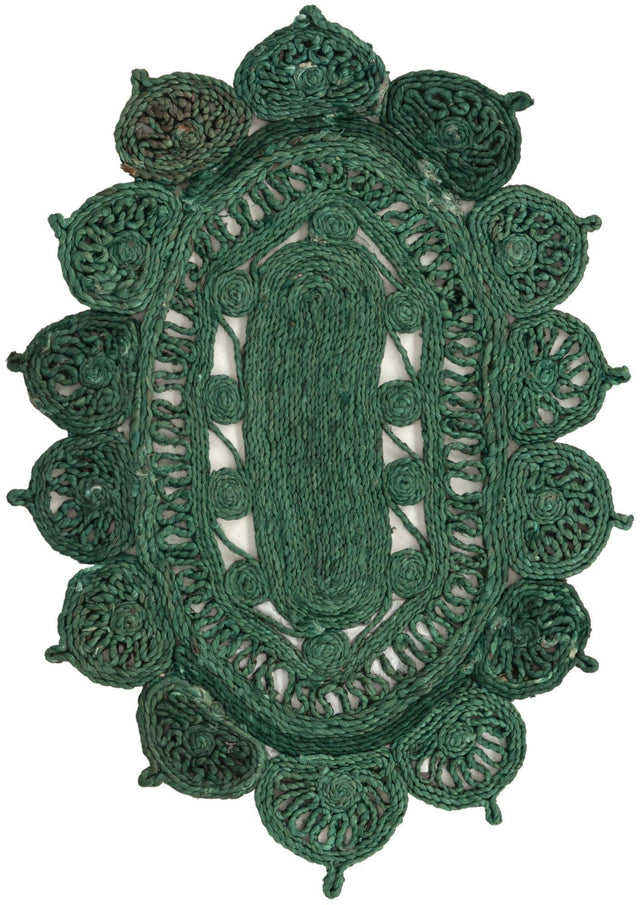 Hunter Green 2' x 3' 1 Braided Jute Oval Rug