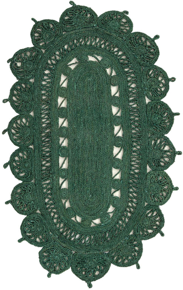 Hunter Green 3' 1 x 5' 1 Braided Jute Oval Rug