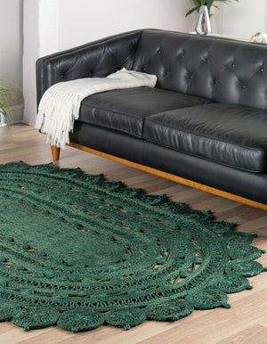 Hunter Green 8' x 10' Braided Jute Oval Rug