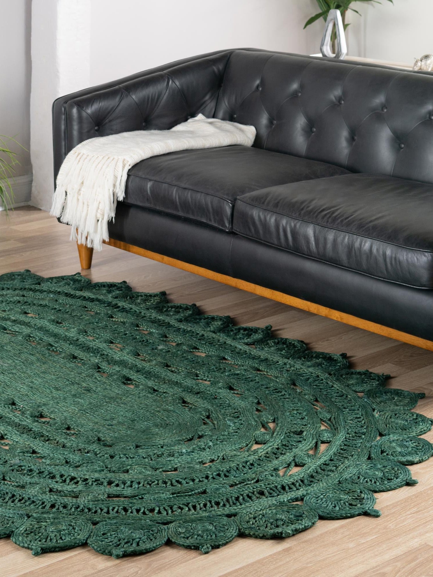 Hunter Green 3' 1 x 5' 1 Braided Jute Oval Area Rug 100% Jute Hand Braided Natural Eco-Friendly Boho Style Carpet for Living Rooms Dining Office Space Dorms for Sale at Rug Engine