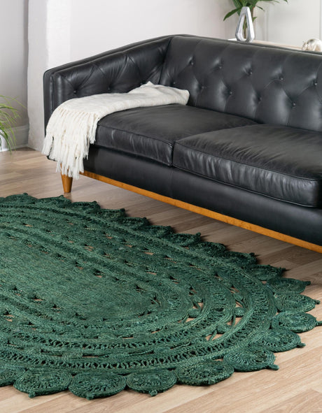 Hunter Green 3' 1 x 5' 1 Braided Jute Oval Area Rug 100% Jute Hand Braided Natural Eco-Friendly Boho Style Carpet for Living Rooms Dining Office Space Dorms for Sale at Rug Engine