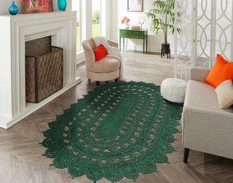 Hunter Green 7' 10 x 10' Braided Jute Oval Area Rug 100% Jute Hand Braided Natural Eco-Friendly Boho Style Carpet for Living Rooms Dining Office Space Dorms for Sale at Rug Engine