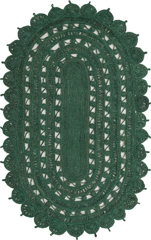 Hunter Green 5' 1 x 8' Braided Jute Oval Rug