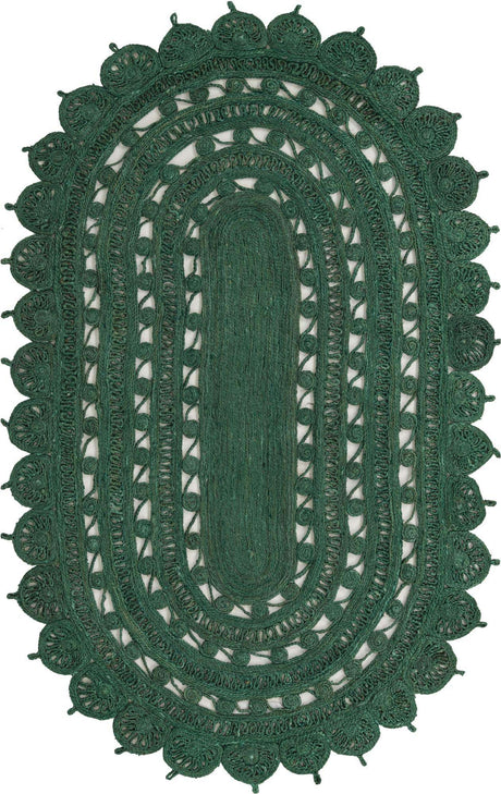 Hunter Green 5' 1 x 8' Braided Jute Oval Rug