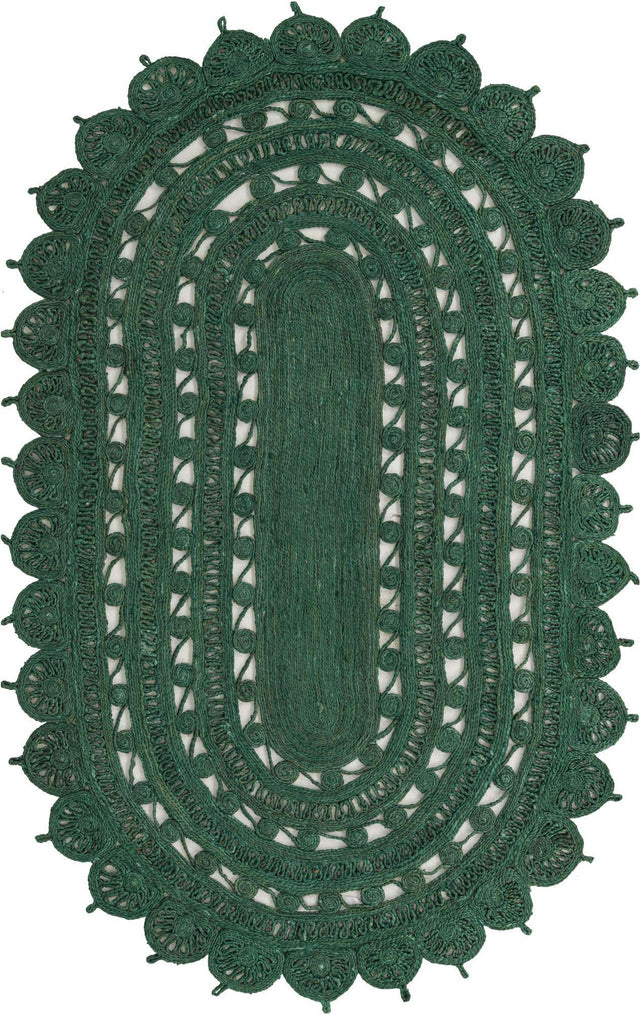 Hunter Green 5' 1 x 8' Braided Jute Oval Rug