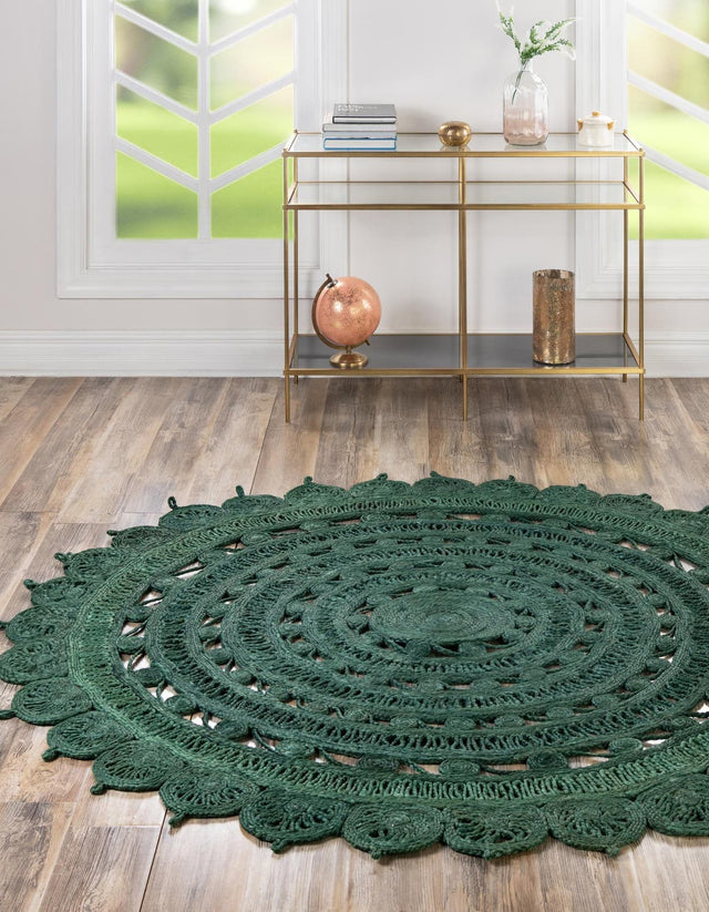 Hunter Green 2' x 2' Braided Jute Round Rug