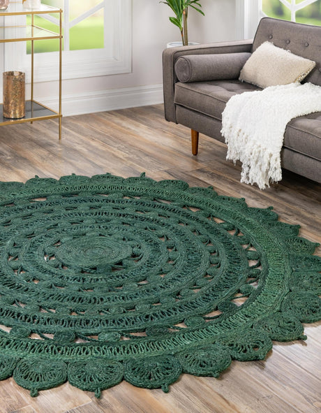 Hunter Green 5' 1 x 5' 1 Braided Jute Round Area Rug 100% Jute Hand Braided Natural Eco-Friendly Boho Style Carpet for Living Rooms Dining Office Space Dorms for Sale at Rug Engine