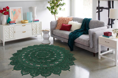 Hunter Green 2' x 2' Braided Jute Round Area Rug 100% Jute Hand Braided Natural Eco-Friendly Boho Style Carpet for Living Rooms Dining Office Space Dorms for Sale at Rug Engine