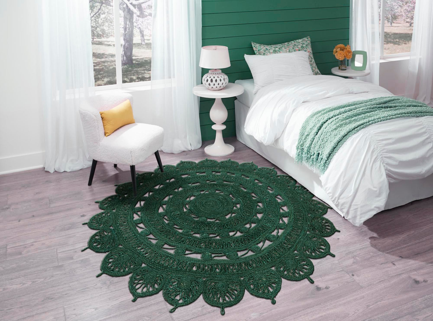 Hunter Green 6' 1 x 6' 1 Braided Jute Round Area Rug 100% Jute Hand Braided Natural Eco-Friendly Boho Style Carpet for Living Rooms Dining Office Space Dorms for Sale at Rug Engine