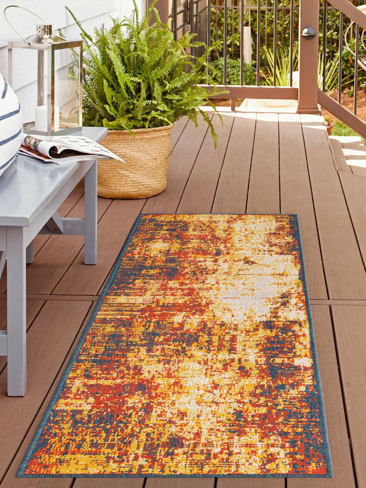 Multicolor 2' x 8' Outdoor Coastal Runner Area Rug Weather Resistant for Patio, Deck, Terrace, Balcony, Porch 100% Polypropylene Coastal Decor Carpet for Sale at Rug Engine