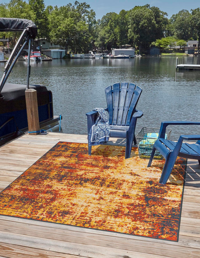 Multicolor 7' 10 x 7' 10 Outdoor Coastal Square Area Rug Weather Resistant for Patio, Deck, Terrace, Balcony, Porch 100% Polypropylene Coastal Decor Carpet for Sale at Rug Engine