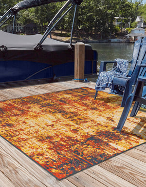 Multicolor 7' 10 x 7' 10 Outdoor Coastal Square Area Rug Weather Resistant for Patio, Deck, Terrace, Balcony, Porch 100% Polypropylene Coastal Decor Carpet for Sale at Rug Engine
