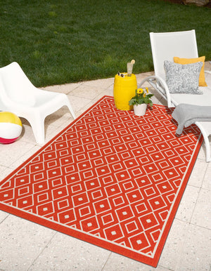 Rust Red 8' x 10' Outdoor Trellis Rectangle Area Rug Weather Resistant for Patio, Deck, Terrace, Balcony, Porch Geometric Design Water Safe Outside Carpet for Sale at Rug Engine