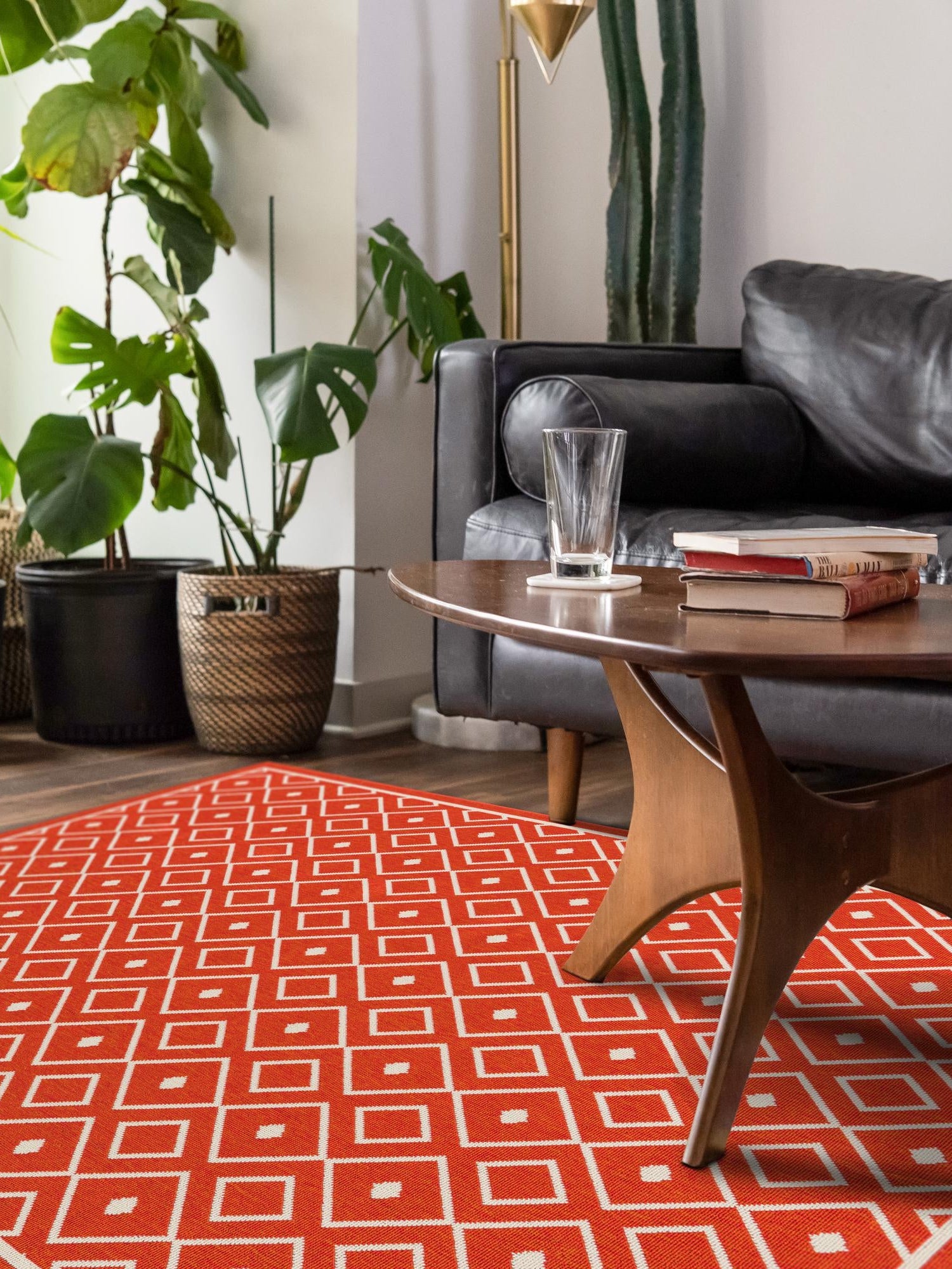Rust Red 8' x 10' Outdoor Trellis Rectangle Area Rug Weather Resistant for Patio, Deck, Terrace, Balcony, Porch Geometric Design Water Safe Outside Carpet for Sale at Rug Engine