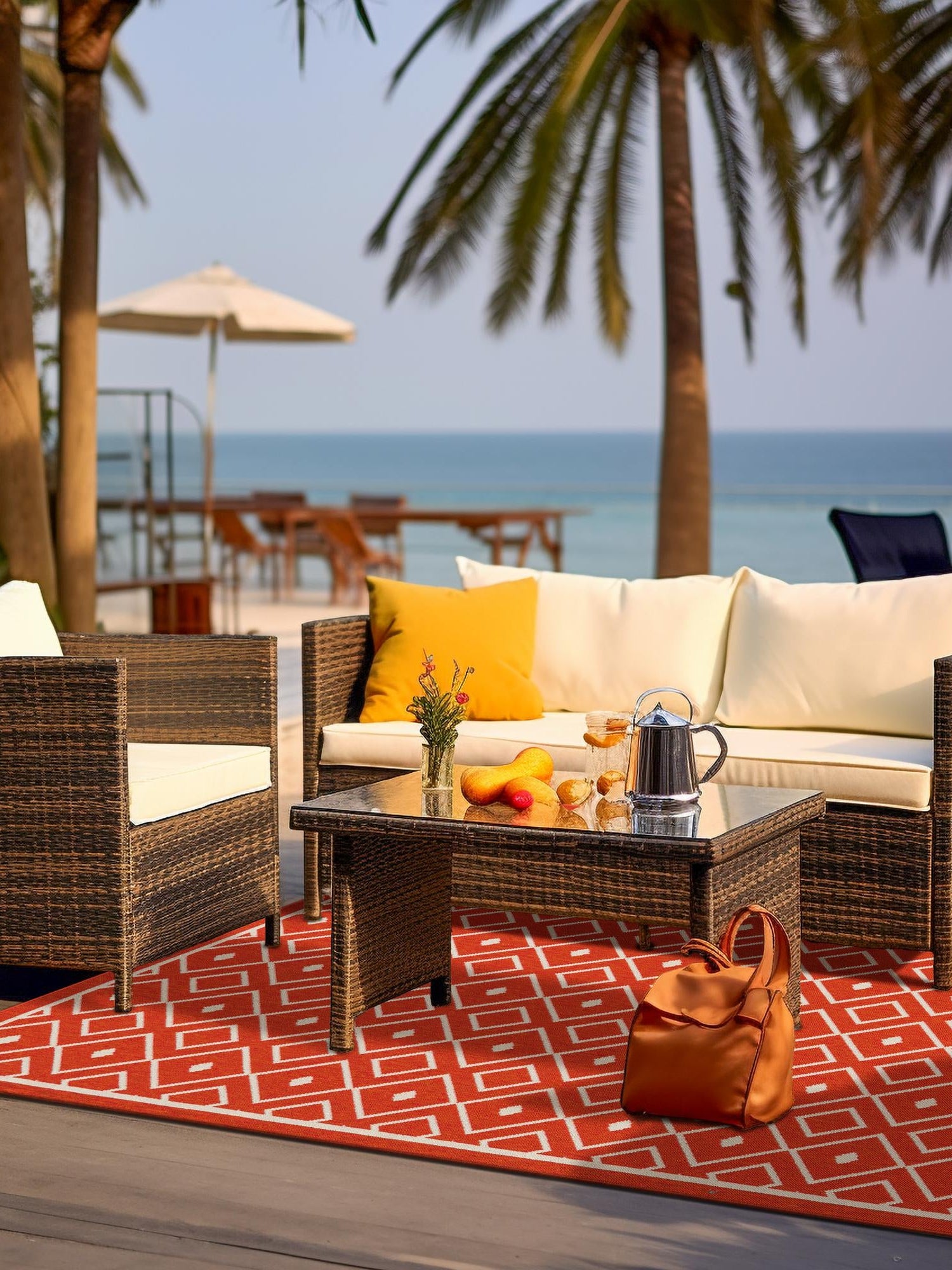 Rust Red 8' x 10' Outdoor Trellis Rectangle Area Rug Weather Resistant for Patio, Deck, Terrace, Balcony, Porch Geometric Design Water Safe Outside Carpet for Sale at Rug Engine