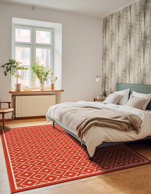 Rust Red 8' x 10' Outdoor Trellis Rectangle Area Rug Weather Resistant for Patio, Deck, Terrace, Balcony, Porch Geometric Design Water Safe Outside Carpet for Sale at Rug Engine