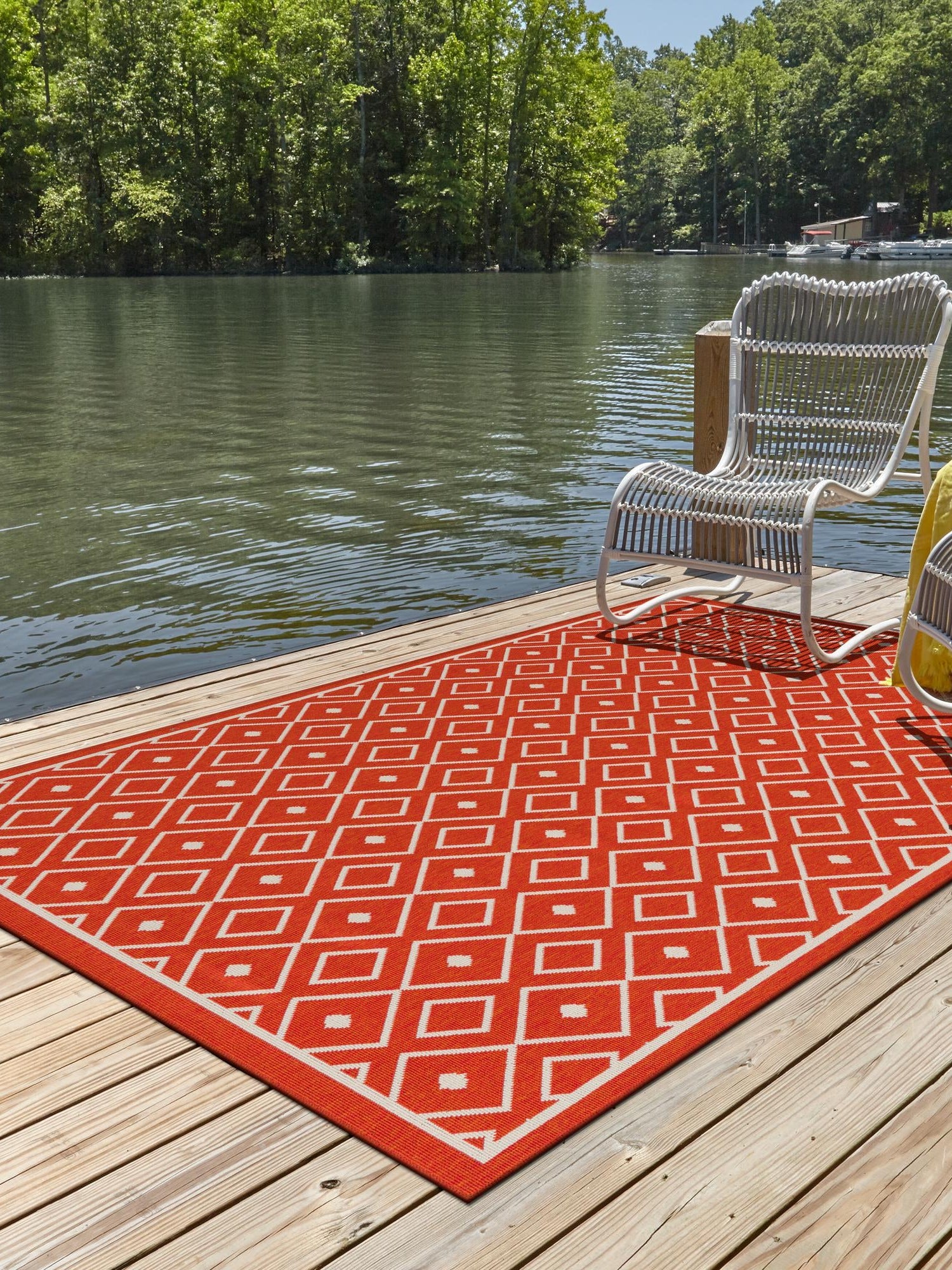 Rust Red 8' x 10' Outdoor Trellis Rectangle Area Rug Weather Resistant for Patio, Deck, Terrace, Balcony, Porch Geometric Design Water Safe Outside Carpet for Sale at Rug Engine