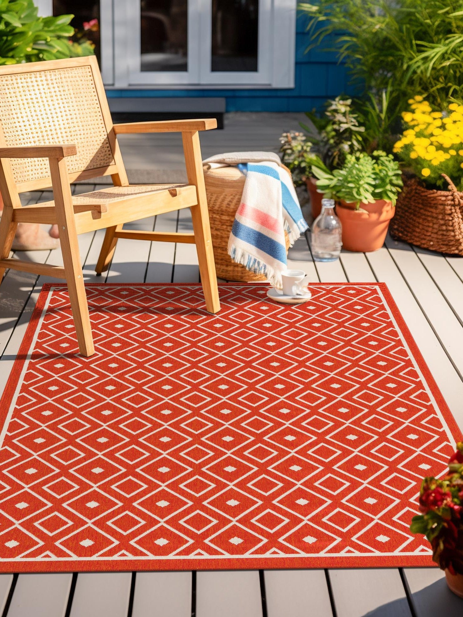 Rust Red 8' x 10' Outdoor Trellis Rectangle Area Rug Weather Resistant for Patio, Deck, Terrace, Balcony, Porch Geometric Design Water Safe Outside Carpet for Sale at Rug Engine