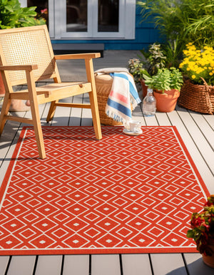 Rust Red 8' x 10' Outdoor Trellis Rectangle Area Rug Weather Resistant for Patio, Deck, Terrace, Balcony, Porch Geometric Design Water Safe Outside Carpet for Sale at Rug Engine