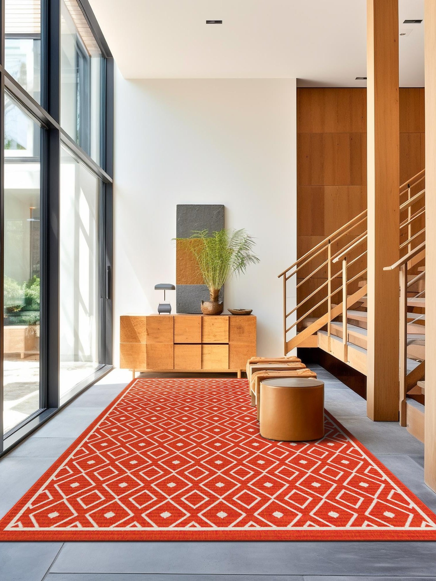 Rust Red 8' x 10' Outdoor Trellis Rectangle Area Rug Weather Resistant for Patio, Deck, Terrace, Balcony, Porch Geometric Design Water Safe Outside Carpet for Sale at Rug Engine