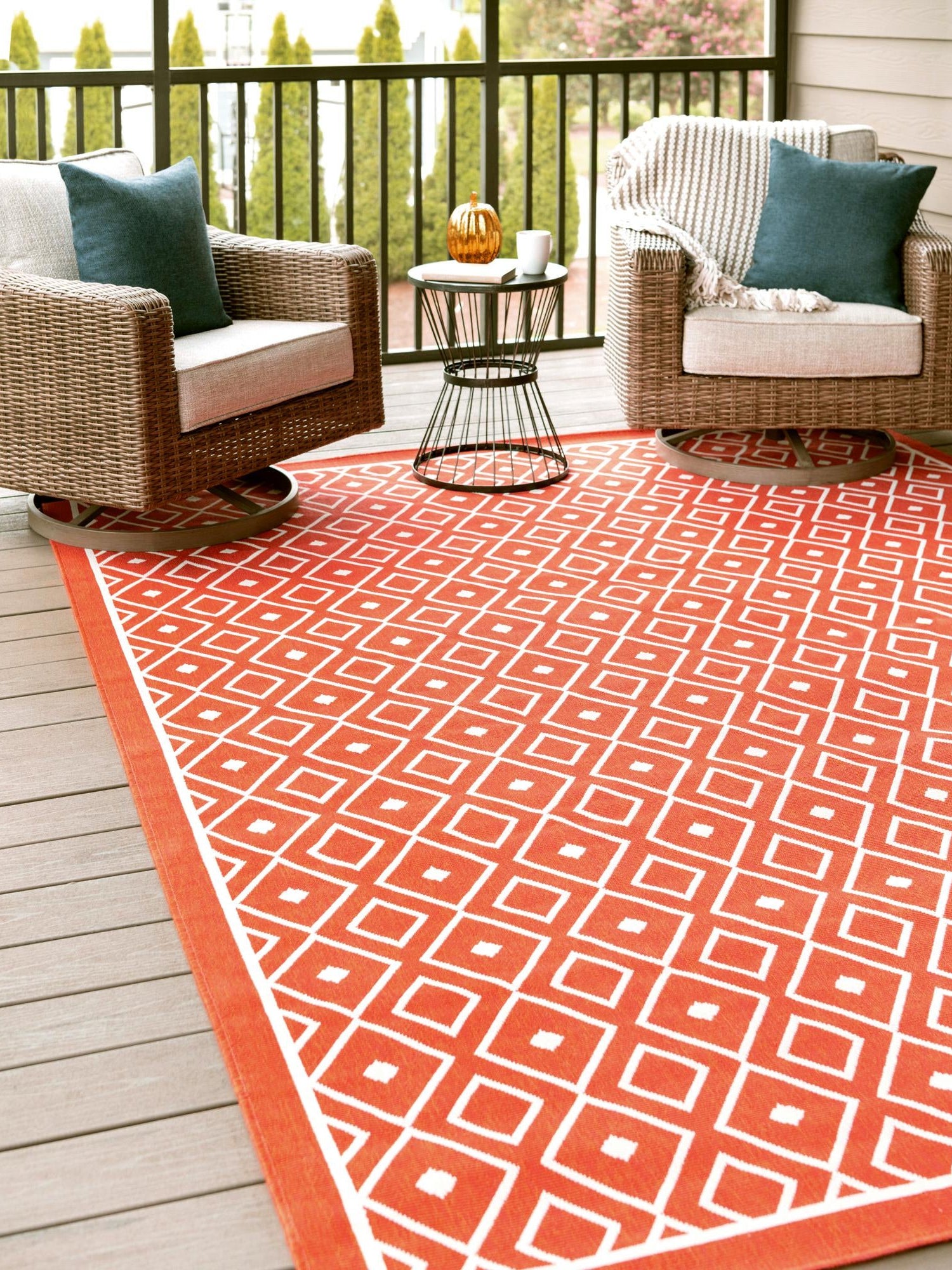 Rust Red 8' x 10' Outdoor Trellis Rectangle Area Rug Weather Resistant for Patio, Deck, Terrace, Balcony, Porch Geometric Design Water Safe Outside Carpet for Sale at Rug Engine