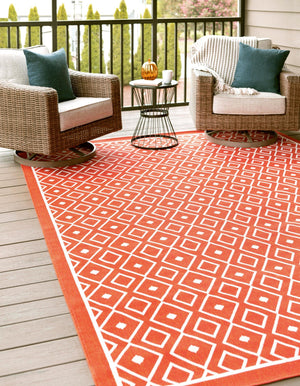 Rust Red 8' x 10' Outdoor Trellis Rectangle Area Rug Weather Resistant for Patio, Deck, Terrace, Balcony, Porch Geometric Design Water Safe Outside Carpet for Sale at Rug Engine