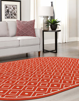 Rust Red 8' x 10' Outdoor Trellis Oval Rug