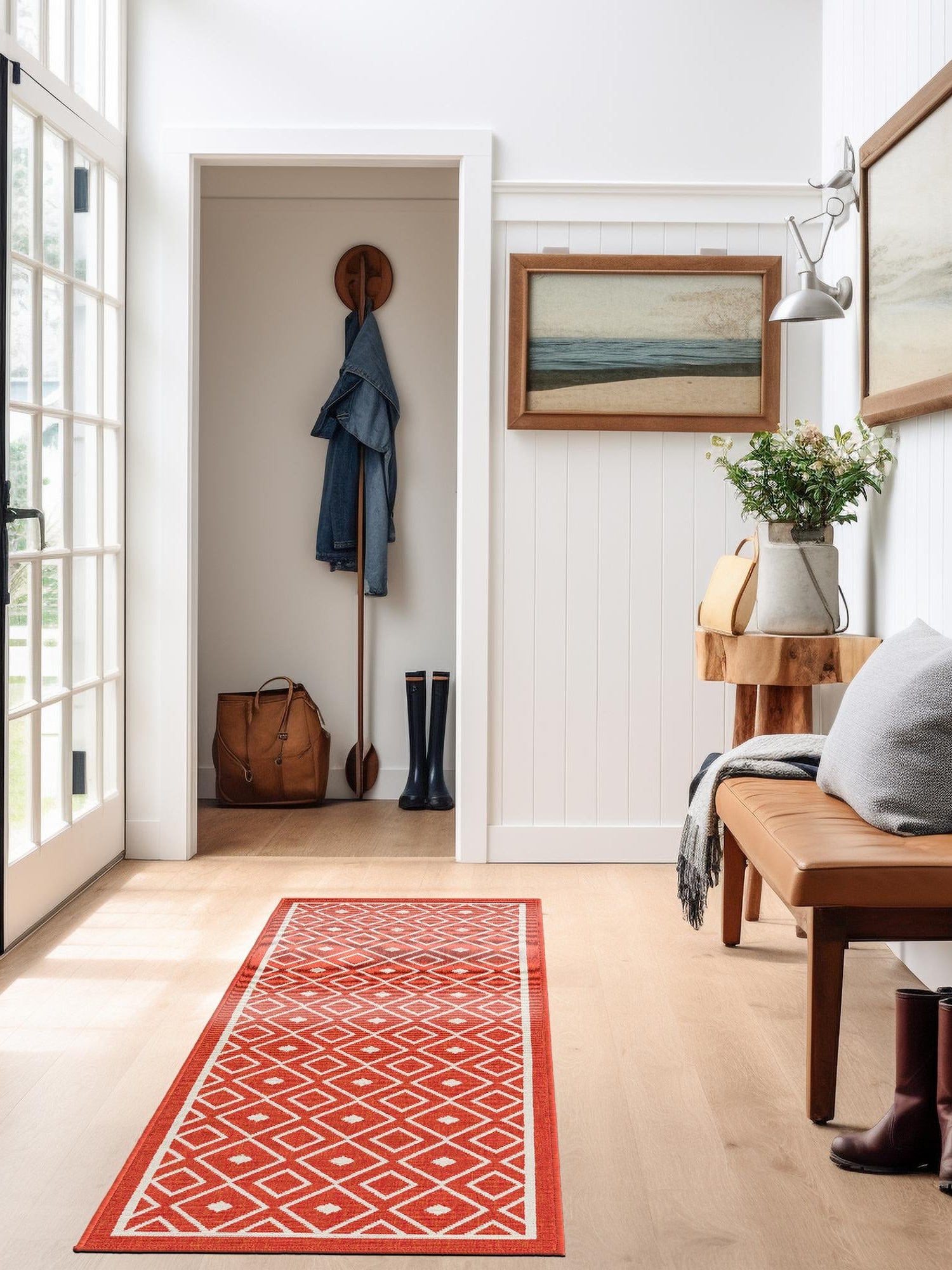 Rust Red 2' x 8' Outdoor Trellis Runner Area Rug Weather Resistant for Patio, Deck, Terrace, Balcony, Porch Geometric Design Water Safe Outside Carpet for Sale at Rug Engine