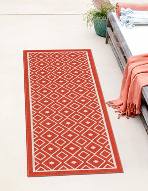 Rust Red 2' x 8' Outdoor Trellis Runner Area Rug Weather Resistant for Patio, Deck, Terrace, Balcony, Porch Geometric Design Water Safe Outside Carpet for Sale at Rug Engine