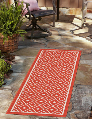 Rust Red 2' x 8' Outdoor Trellis Runner Area Rug Weather Resistant for Patio, Deck, Terrace, Balcony, Porch Geometric Design Water Safe Outside Carpet for Sale at Rug Engine